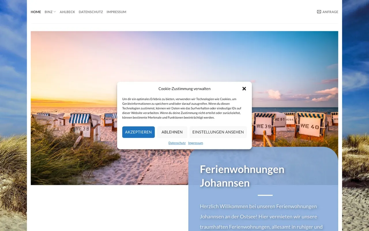 Bisherige Webseite der Ferienwohnungen Johannsen, Relaunch durch Liratech